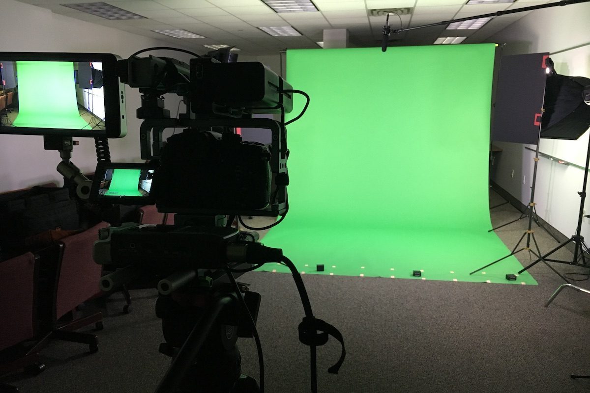 Video shoot set up with a green screen