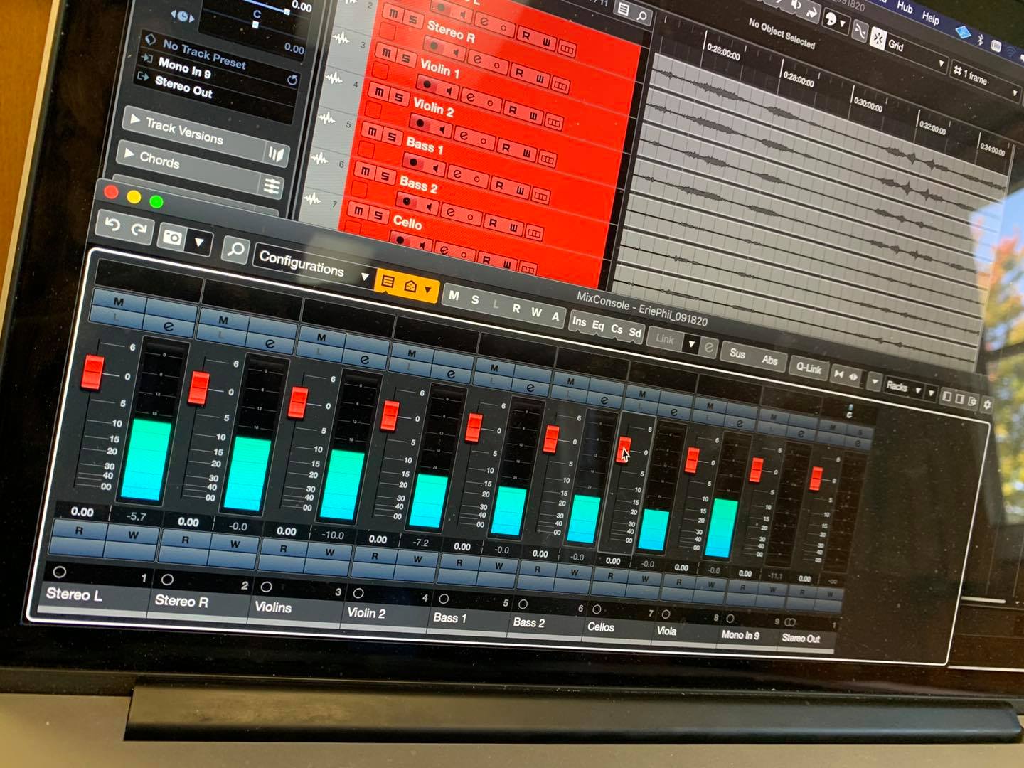 Cubase studio working on a Macbook